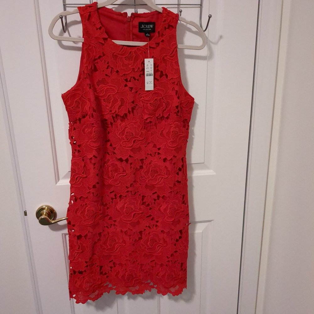 NWT J.Crew Lace Sheath Dress Red Size 8